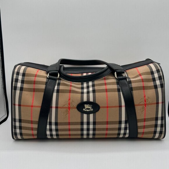 Vintage BURBERRY BOSTON Travel Bag w/Black Leather - WOW! - Picture 1 of 16